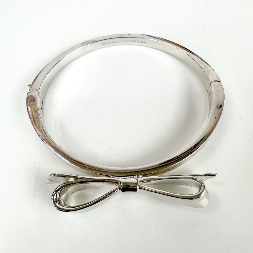Kate Spade Love Notes Silver Tone Large Bow Hinge Bracelet